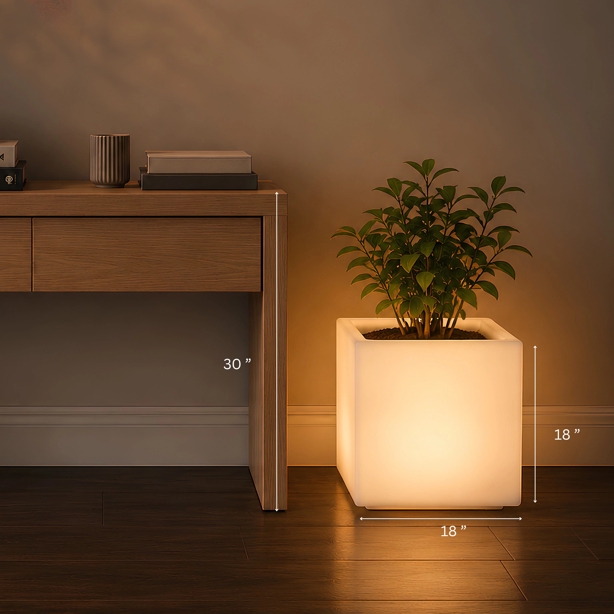 size of cube led planter