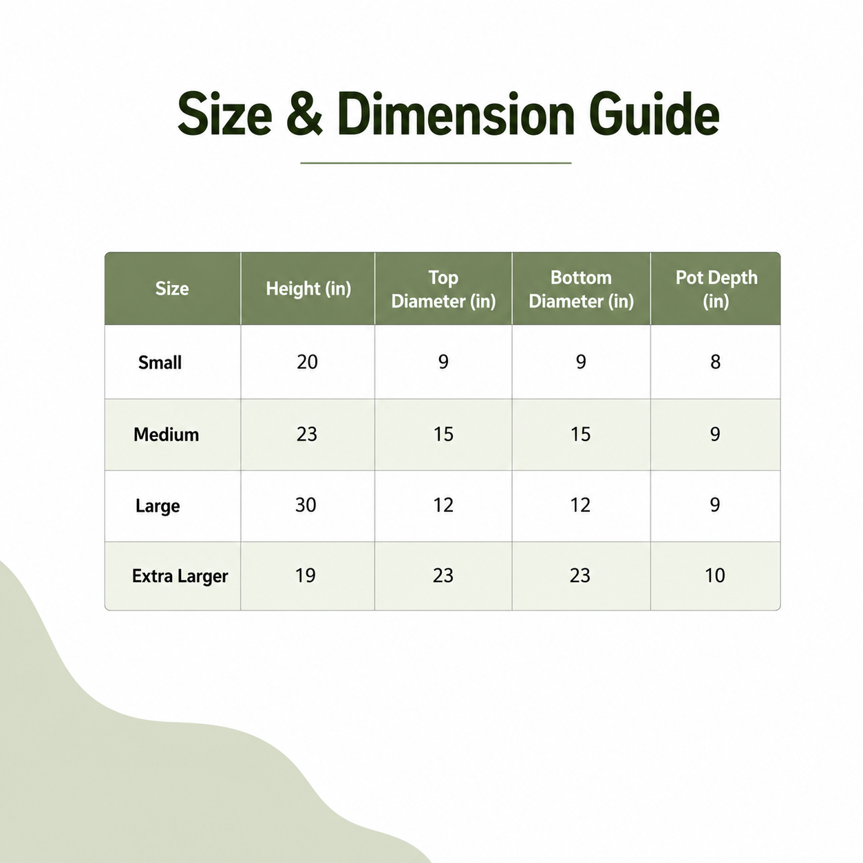 size and dimension of planter